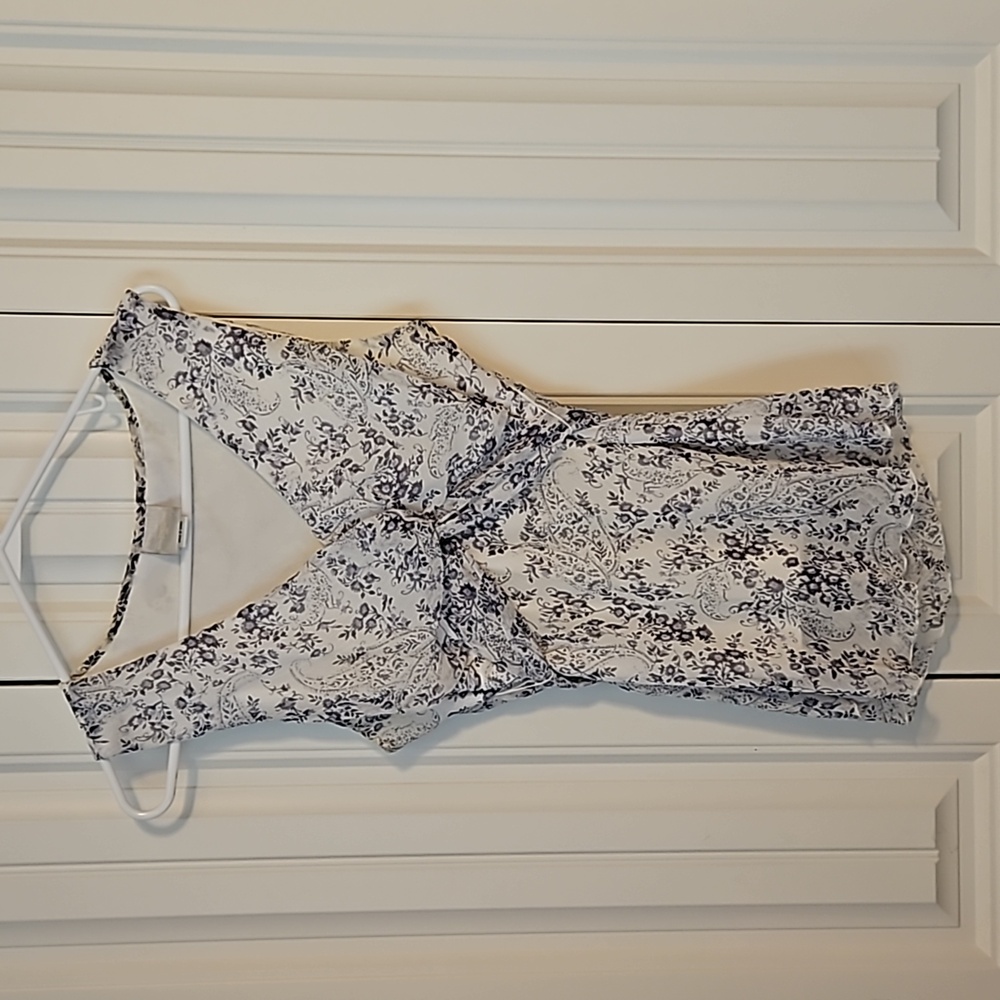 Blue and white floral blouse
